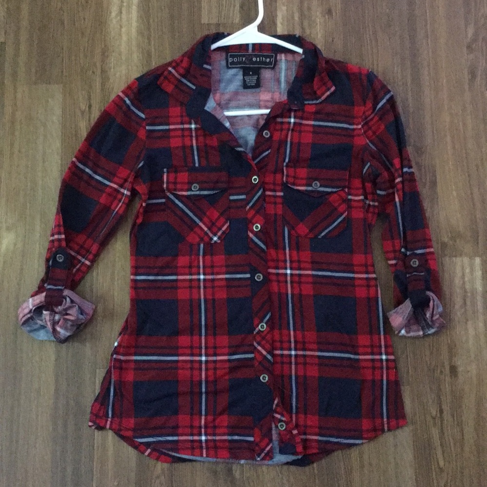 Navy and red Polly Esther small flannel